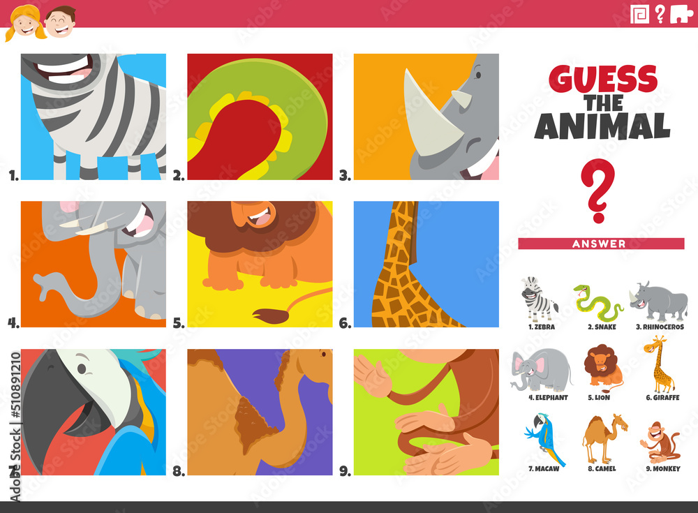 guess cartoon animal characters educational game for children