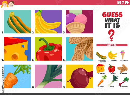 guess cartoon food objects educational game for children