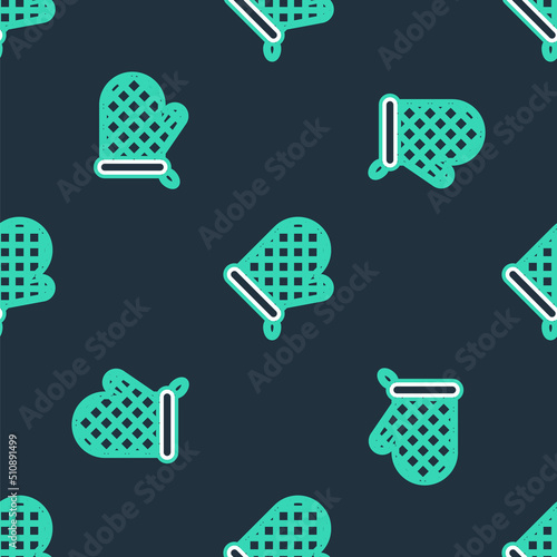 Line Oven glove icon isolated seamless pattern on black background. Kitchen potholder sign. Cooking glove. Vector