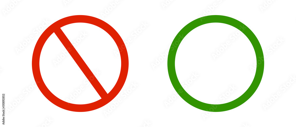 Icon set of stop sign and correct answer sign. Permission and refusal. Vectors. Icon set of stop sign and correct answer sign. Permission and refusal. Vectors.