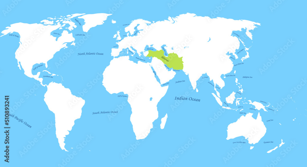 Ilkhanate the largest borders map on all world with all sea and ocean names Ilkhanate the largest borders map on all world with all sea and ocean names