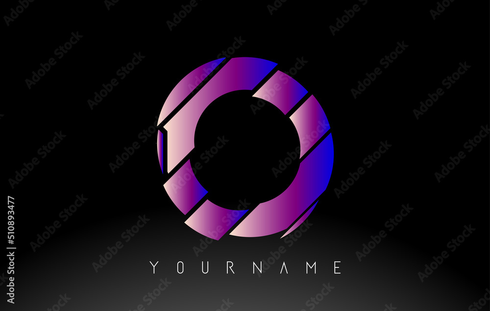 Letter O with abstract sliced effect logo design. Creative vector illustration with vibrant blue and pink gradient color. Letter O with abstract sliced effect logo design. Creative vector illustration with vibrant blue and pink gradient color.
