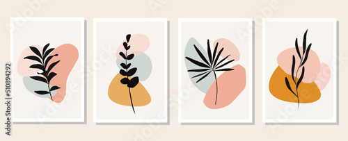 Collection of contemporary art posters Botanical wall art Abstract leaves foliage organic shapes. hand drawn vector set Design for print cover wallpaper social media