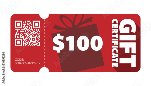 red 100 dollar gift certificate template isolated on white, gift voucher vector illustration