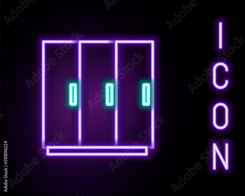 Glowing neon line Wardrobe icon isolated on black background. Colorful outline concept. Vector