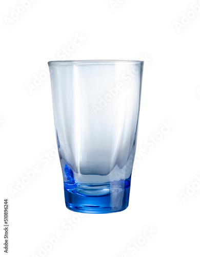 Empty blue water glass isolated on a white background, Suitable for Mock up creative graphic design.