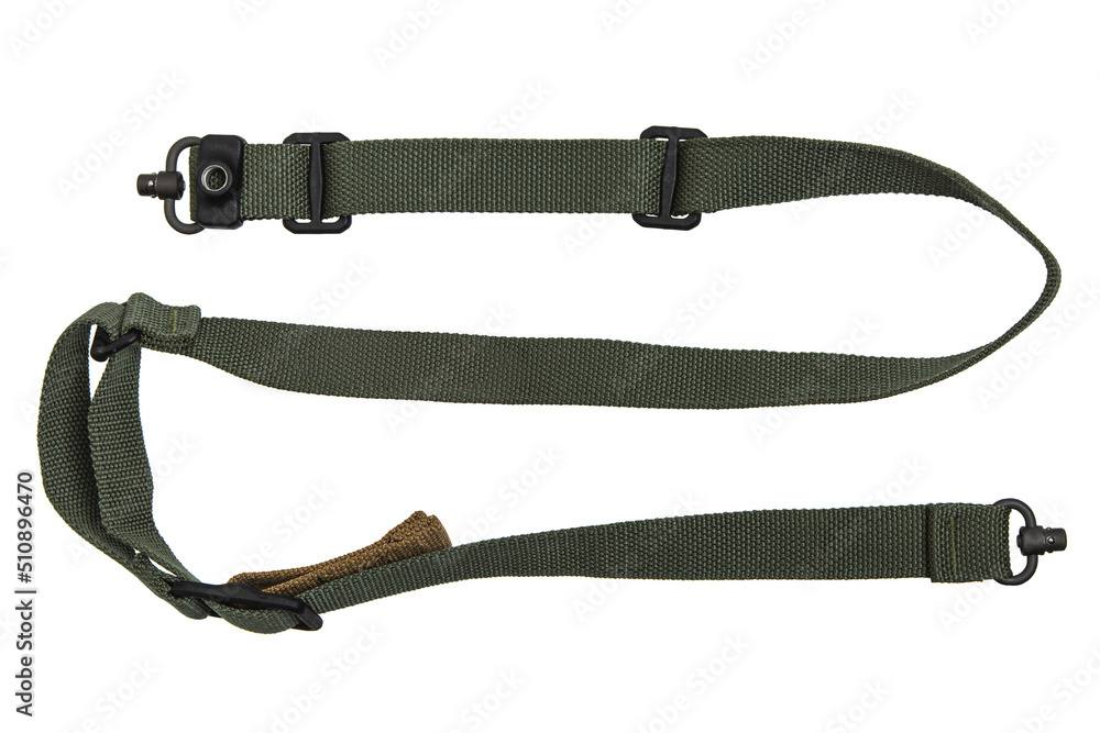 Nylon shoulder strap for a gun isolated on white back Nylon shoulder strap for a gun isolated on white back