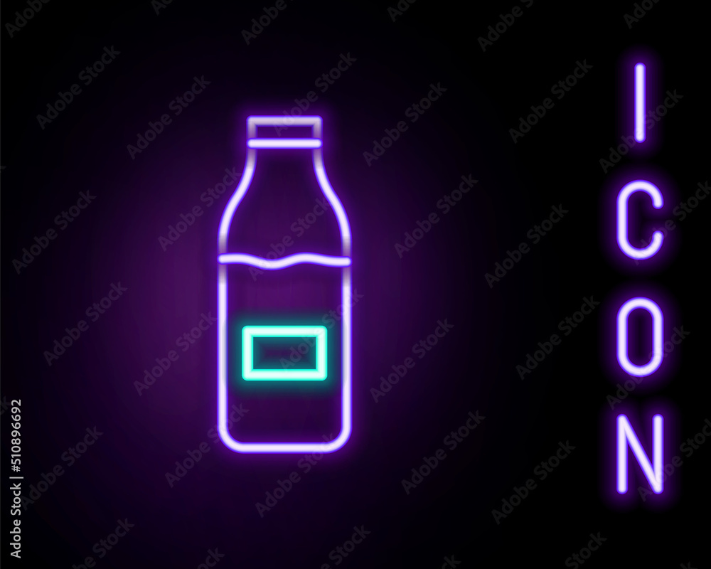 Glowing neon line Closed glass bottle with milk icon isolated on black background. Colorful outline concept. Vector Glowing neon line Closed glass bottle with milk icon isolated on black background. Colorful outline concept. Vector