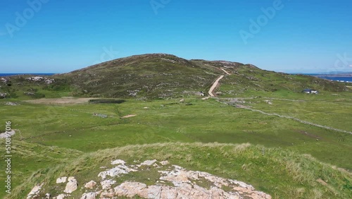 Aerial view of the new path to Murder Hole beach, officially called Boyeeghether Bay in County Donegal, Ireland photo