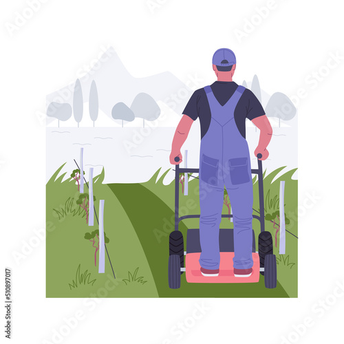 Controlling weeds by mowing isolated cartoon vector illustrations.