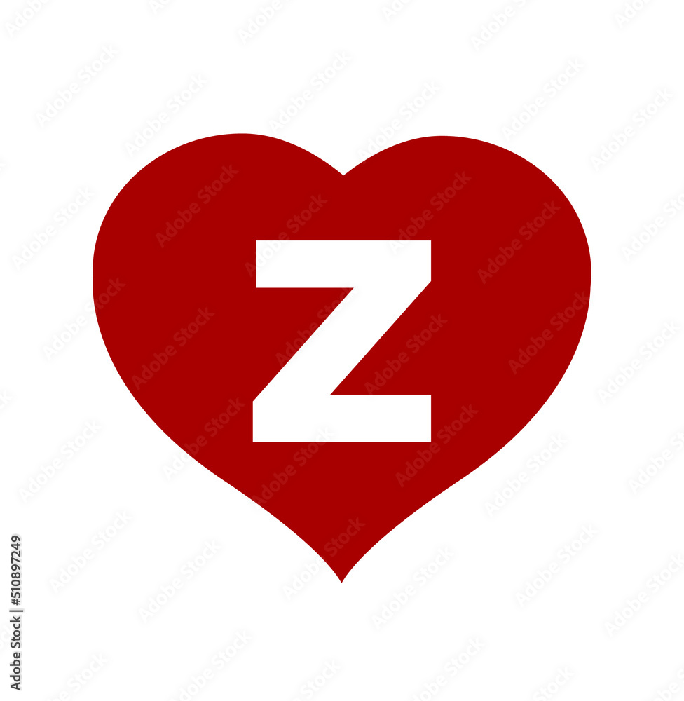 red heart with Z letters icon. Z letter and heart. red heart with Z letters icon. Z letter and heart.