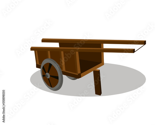 Wooden cart isolated on a white background. Cartoon vector close-up illustration.