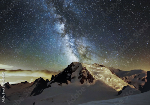 Mont Blanc du Tacul under extraordinary Milky Way.