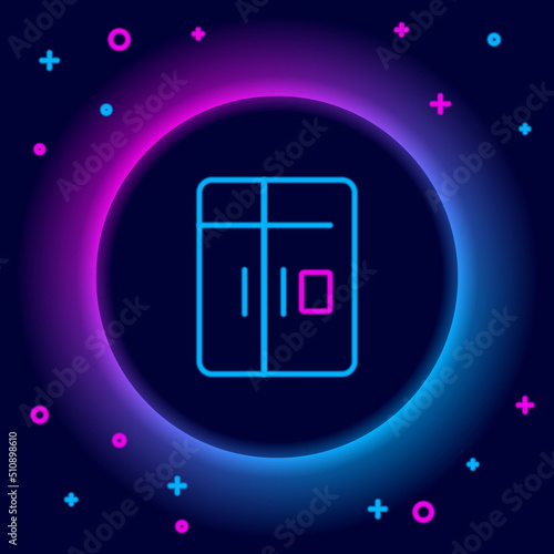Glowing neon line Refrigerator icon isolated on black background. Fridge freezer refrigerator. Household tech and appliances. Colorful outline concept. Vector