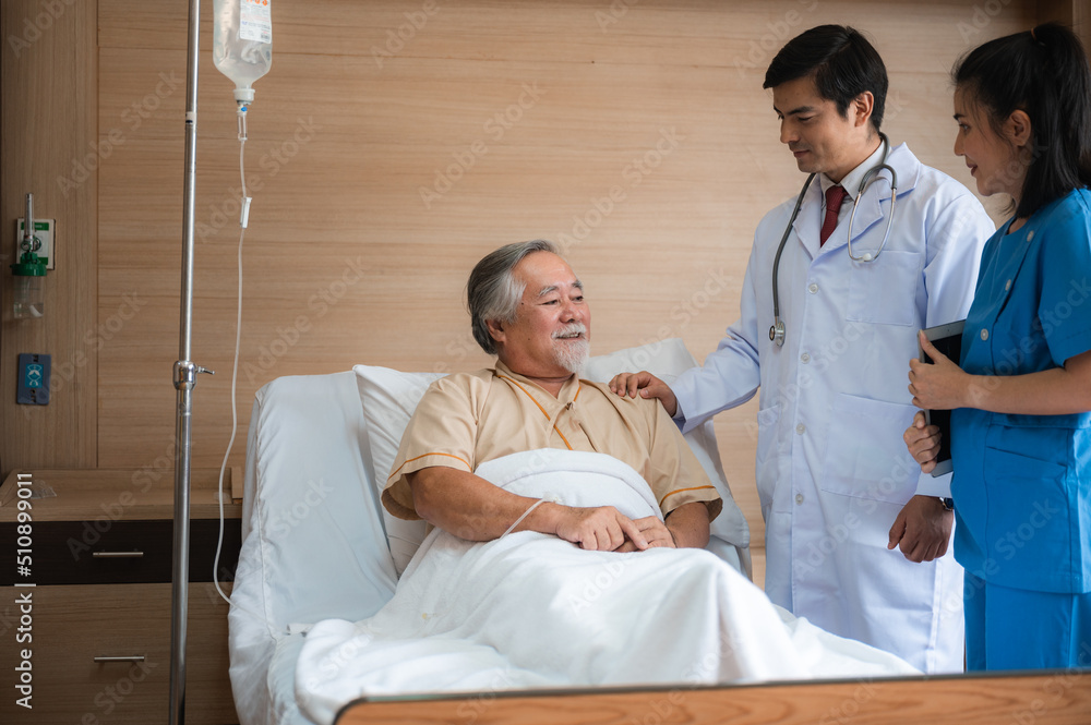senior elderly patient person visit doctor for health care checkup at hospital, health insurance medical care concept, old man having disease and making medicine help support by nurse at clinic senior elderly patient person visit doctor for health care checkup at hospital, health insurance medical care concept, old man having disease and making medicine help support by nurse at clinic