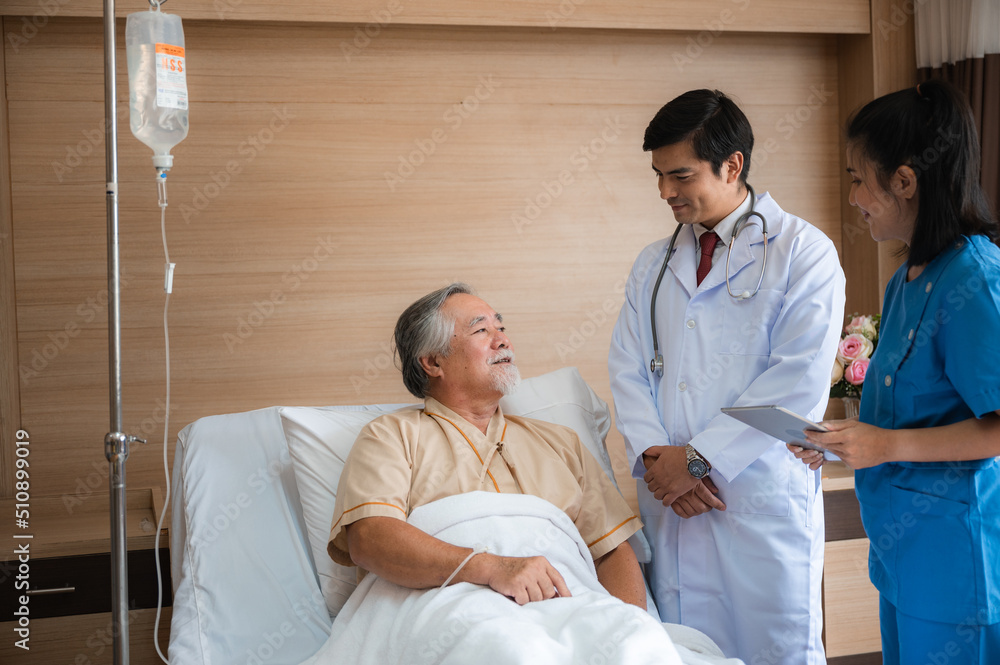 senior elderly patient person visit doctor for health care checkup at hospital, health insurance medical care concept, old man having disease and making medicine help support by nurse at clinic senior elderly patient person visit doctor for health care checkup at hospital, health insurance medical care concept, old man having disease and making medicine help support by nurse at clinic