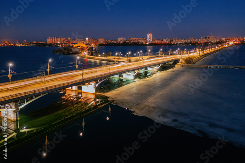 Night winter Voronezh, Chernavsky bridge, aerial view photo
