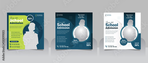 School admission social media post banner, educational social media post square flyer back to school web banner design template.