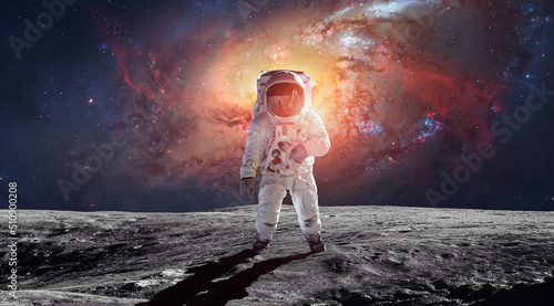 Spaceman on Moon. Astronaut explore planet. Space and galaxy. Elements of this image furnished by NASA