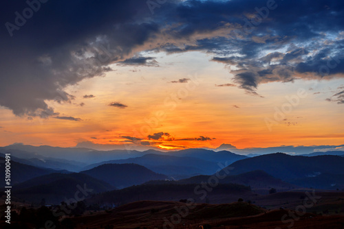 Majestic blue mountains landscape in sunset sky with clouds , Chiang mai , Thailand