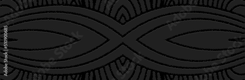 Banner, cover design. Geometric abstract relief 3d pattern on a black background. Ethnic, tribal ornaments of East, Asia, India, Mexico, Aztecs, Peru for brochure, booklet, flyer, website.