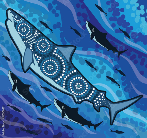 Underwater shark aboriginal vector dot painting