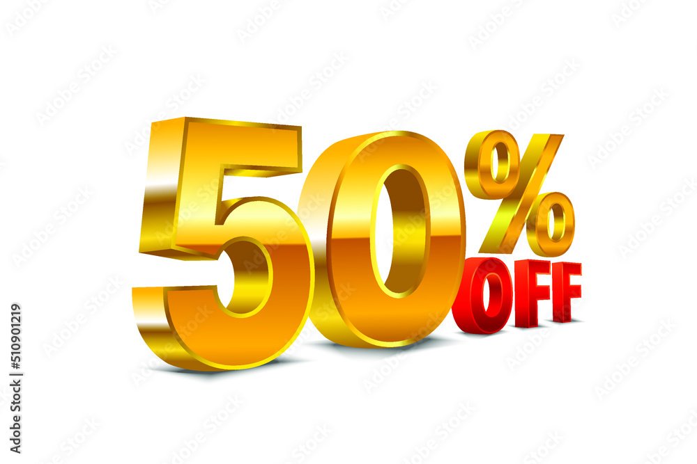 3D vector golden yellow text 50 percent off isolated on white background, Vector illustration 3D vector golden yellow text 50 percent off isolated on white background, Vector illustration