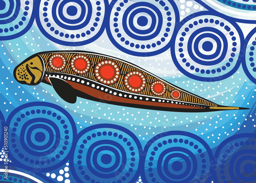 Dugong underwater art in aboriginal dot style