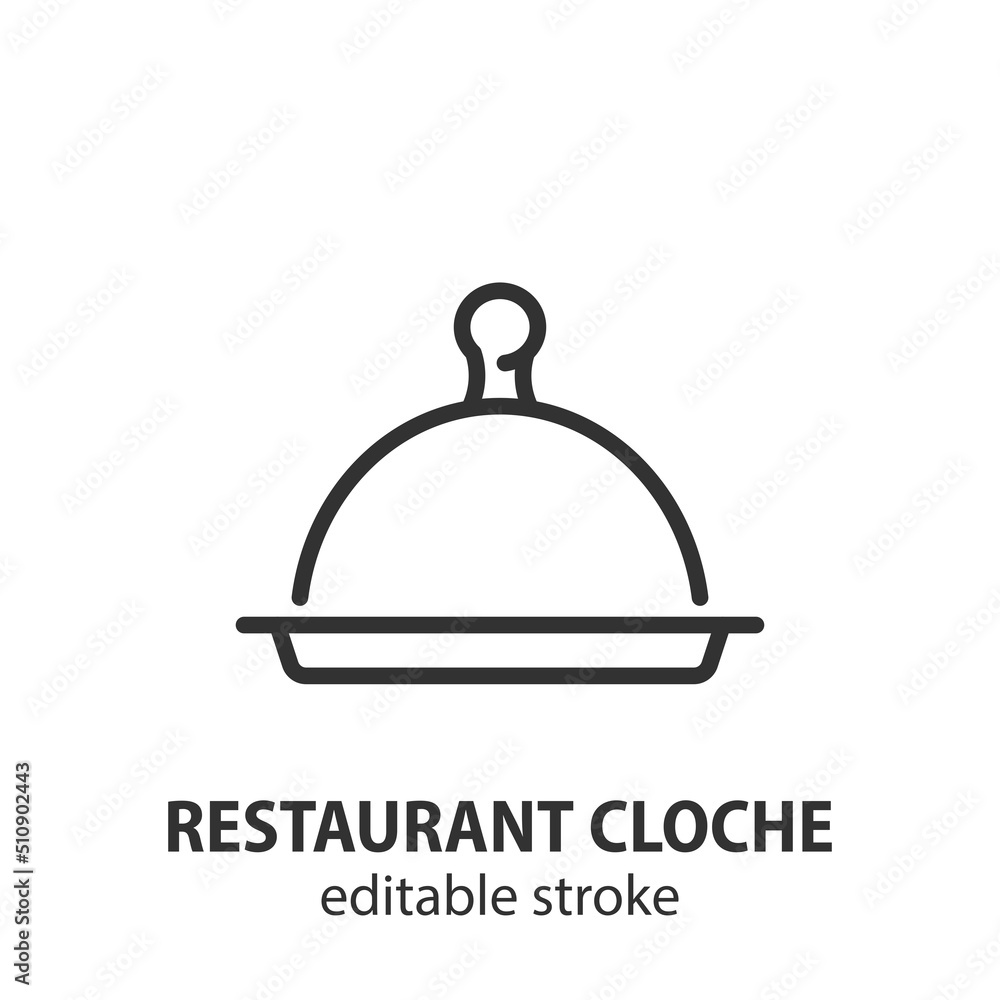 Fototapeta premium Restaurant cloche line icon. Serving tray vector sign. Food cover symbol. Editable stroke.