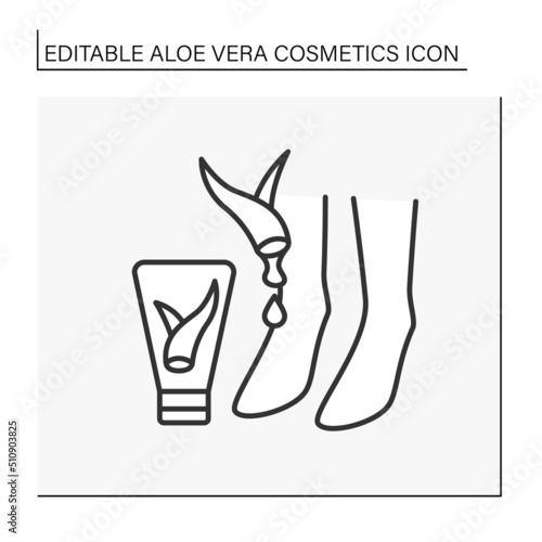 Beauty procedure line icon. Aloe vera extract for feet moisturizing and care. Cream for dry feet and cracked heels. Aloe vera cosmetics concept. Isolated vector illustration. Editable stroke