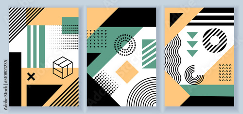 Modern geometric cover designs. Abstract poster designs collection, with geometric composition. 