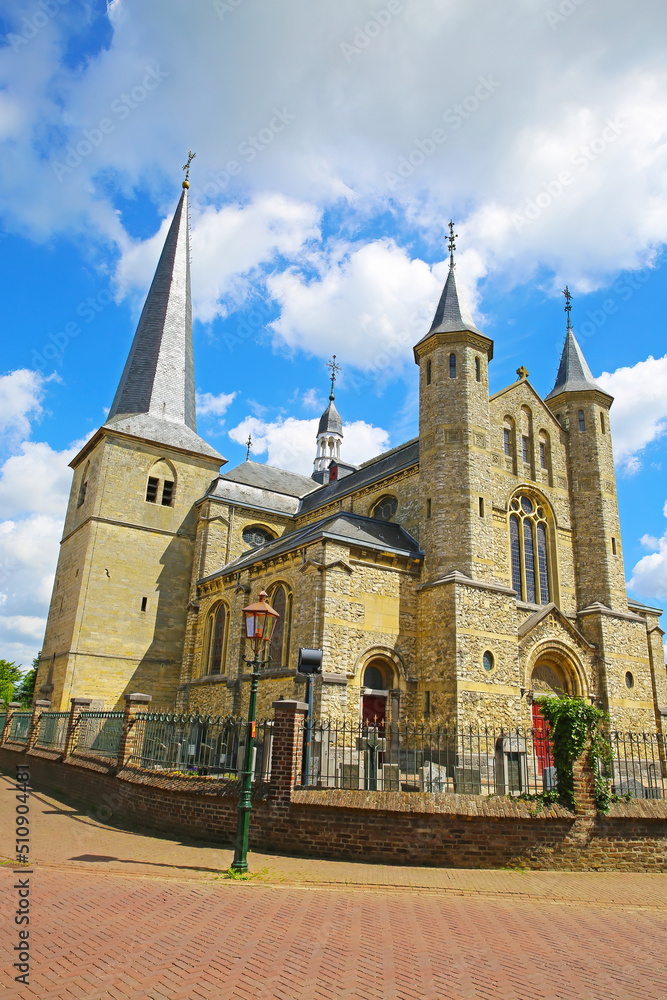 Geulle (Meersen), Netherlands (South Limburg) - Juin 9. 2022: Beautiful gothic medieval church from 16th century, national dutch heritage site