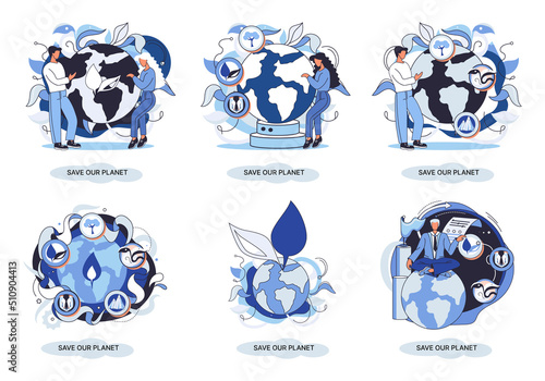 Save our planet ecological metaphor Earth day, love for native home. Sustainable gardening renewable energy. Caring for nature protecting environment stop air and water pollution, rational consumption