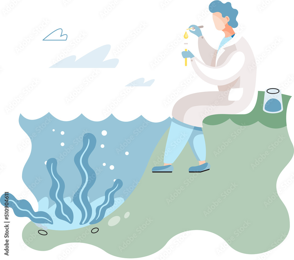 Laboratory assistant conducts experiments with water life studies environment underwater inhabitants. Ecological researcher analyzing chemical indicators in river. Analyzes flora and fauna in habitat Laboratory assistant conducts experiments with water life studies environment underwater inhabitants. Ecological researcher analyzing chemical indicators in river. Analyzes flora and fauna in habitat