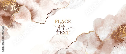 Elegant marble, stone  texture. Watercolor, ink vector background with brown,  grey,  beige for cover, invitation template, wedding card, menu design. Golden goil lines, crack, stone veins. 