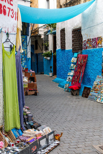 sale of typical objects in the blue streets in the city of Chefchaouen, Morocco © Alberto