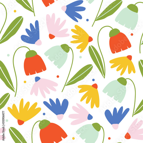 Seamless pattern with flowers. Simple repeat floral pattern design.