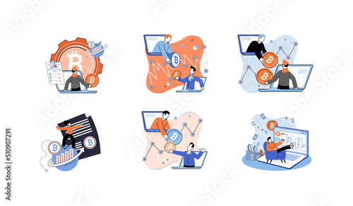 Cryptocurrency bitcoin mining metaphor Blockchain exchange platform. Cyber banking procedures, bitcoin trading, wallet. Ecurrency transactions. Digital currency, cryptocurrency market, hidden mining