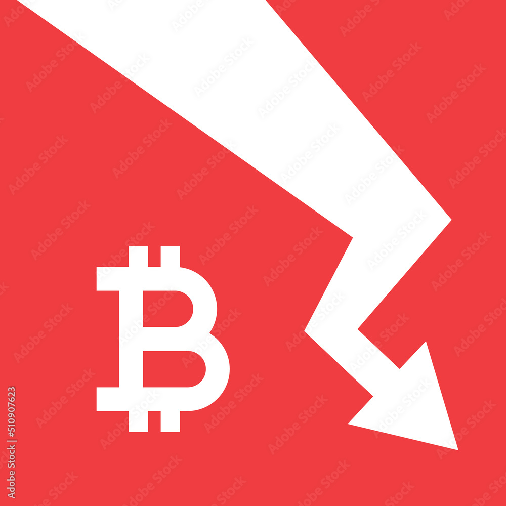 Fototapeta premium Bitcoin crash, BTC crypto currency falling price.