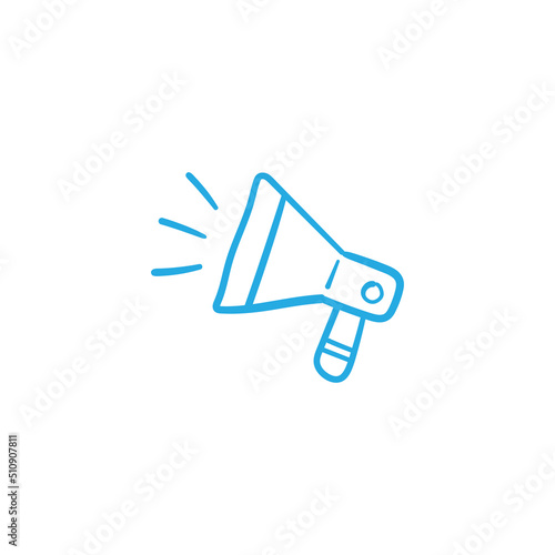 Megaphone doodle illustration, hand drawn loudspeaker vector icon.