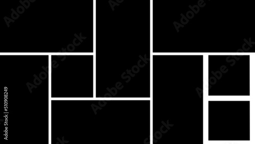 Collage nine empty frames. Templates photo parts for the interior. Vector illustration.