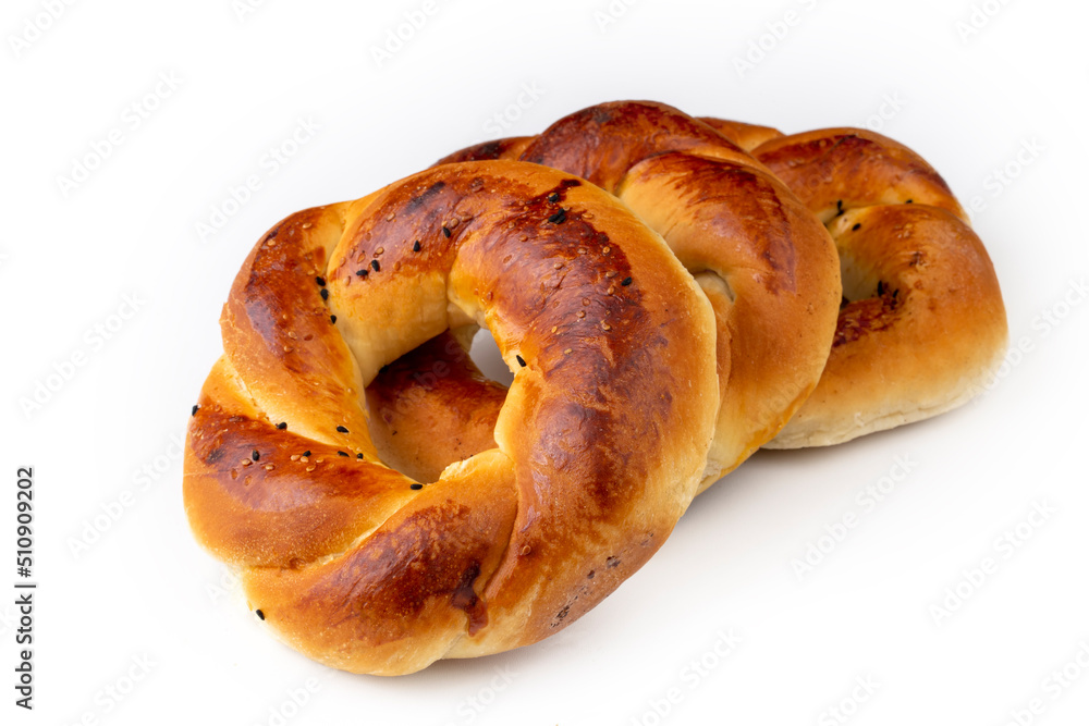 Bakery products, bagel with milk, Turkish name; turkish bagel, acma Bakery products, bagel with milk, Turkish name; turkish bagel, acma
