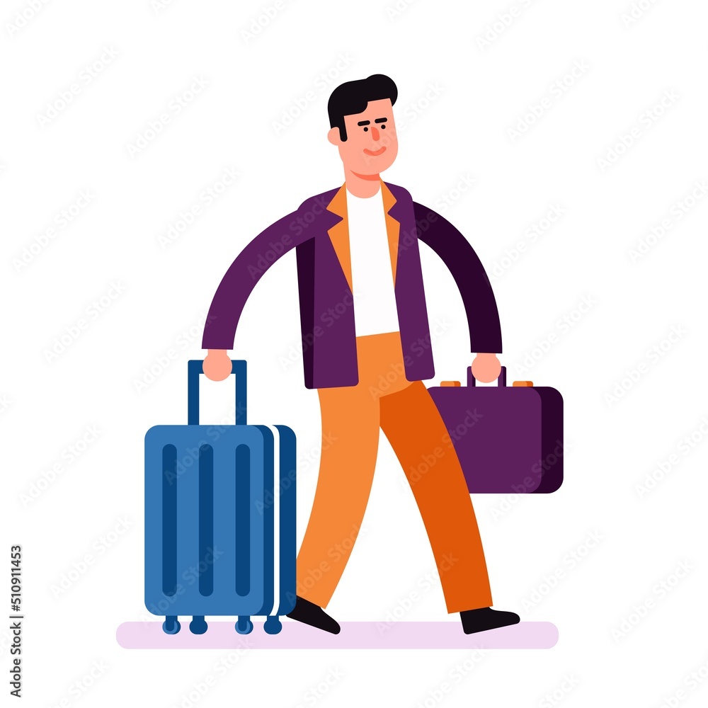 Passenger with suitcases. Cartoon passenger with luggage.Vector illustration. Passenger with suitcases. Cartoon passenger with luggage.Vector illustration.