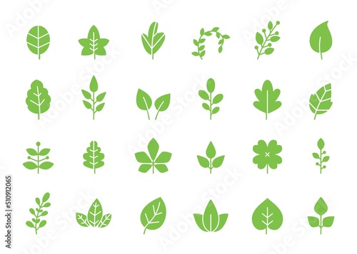 Green leaves icon. Eco leaf  organic growth and sprout vector symbols set