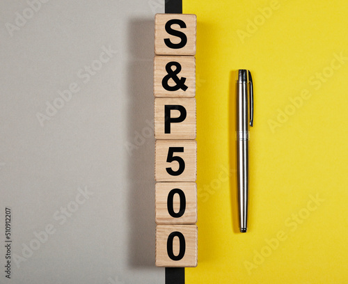 S and P 500 text on paper. SP500 index on stock market. High quality photo photo