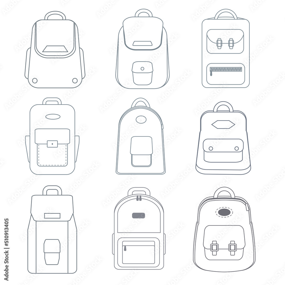 set of backpack for school line style flat design set of backpack for school line style flat design