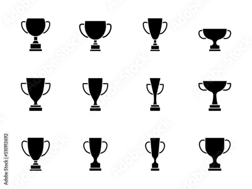 Award cup set. Winning cups silhouette collection. Victory trophy symbols. Vector illustration isolated on white.	
