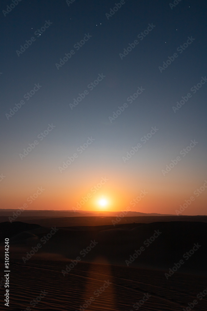 sunset and night in the desert of Ica - Huacachina - Peru
