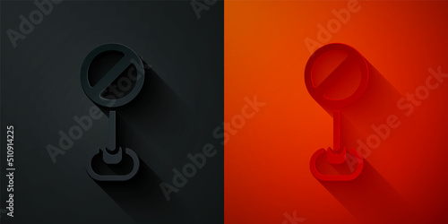 Paper cut Stop sign icon isolated on black and red background. Traffic regulatory warning stop symbol. Paper art style. Vector