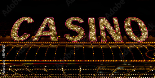 Photography Casino neon in Vegas. Neon lights of a casino. Gambling lights.